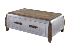 Brancaster Industrial Coffee Table WOOD] Antique Oak (Old Oak) • Aluminum Matte 82855-ACME