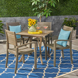 York Outdoor 4-Seater Square Acacia Wood Dining Set, Gray Finish Noble House