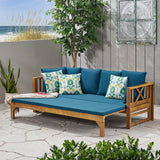 Varney Outdoor Extendable Acacia Wood Daybed Sofa, Teak and Dark Teal Noble House