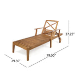 Perla Outdoor Teak Finish Chaise Lounge with Orange Water Resistant Cushion Noble House