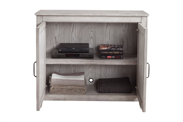 Aria 2 Door Chest - Elegant Mahogany Accent Cabinet with Weathered White Finish & Adjustable Shelf