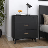 Alpine Furniture Flynn Mid Century Modern 3 Drawer Small Chest, Black 966BLK-04 Black Mahogany Solids & Okoume Veneer 32 x 18 x 36