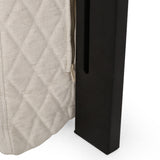 Lidia Contemporary Full/Queen Tufted Wingback Fabric Headboard, Eggshell and Black Noble House