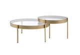 Andover Glam/Contemporary 2Pc Pack Nesting Tables GL] 8mm Clear Polished Edge • Metal Frame] Antique Brass Plating or Gold Coating 83095-ACME