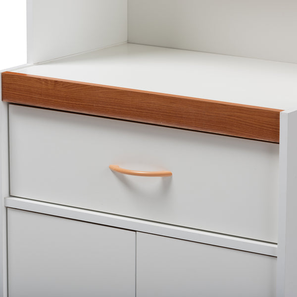Baxton Studio Laurana Modern and Contemporary White and Cherry Finished Kitchen Cabinet and Hutch