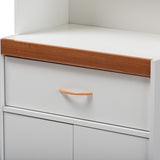 Baxton Studio Laurana Modern and Contemporary White and Cherry Finished Kitchen Cabinet and Hutch