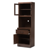 Baxton Studio Laurana Modern and Contemporary Dark Walnut Finished Kitchen Cabinet and Hutch