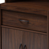 Baxton Studio Laurana Modern and Contemporary Dark Walnut Finished Kitchen Cabinet and Hutch