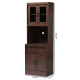 Baxton Studio Laurana Modern and Contemporary Dark Walnut Finished Kitchen Cabinet and Hutch