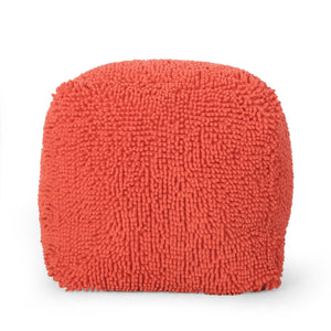 Moloney Modern Microfiber Chenille Cube Pouf, Coral Noble House