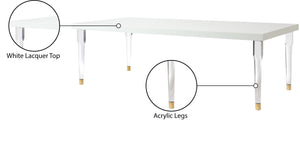 Bethany Acrylic / Birch Wood / Engineered Wood Contemporary White Dining Table - 94.5" W x 43.5" D x 30" H