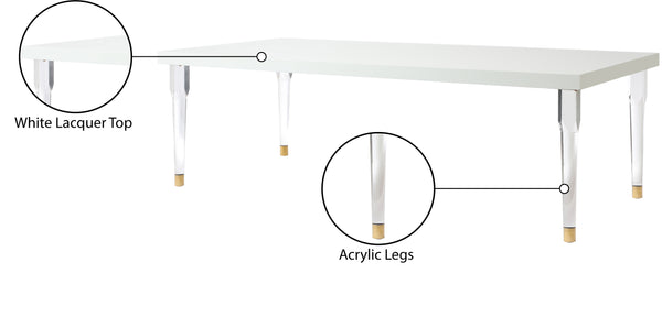 Bethany Acrylic / Birch Wood / Engineered Wood Contemporary White Dining Table - 94.5" W x 43.5" D x 30" H