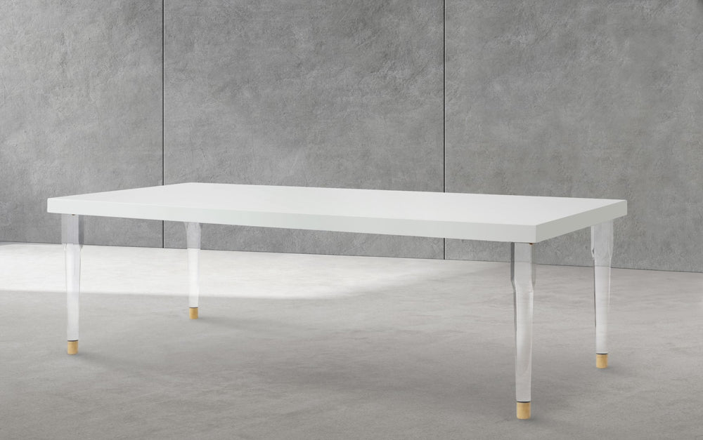 Bethany Acrylic / Birch Wood / Engineered Wood Contemporary White Dining Table - 94.5" W x 43.5" D x 30" H