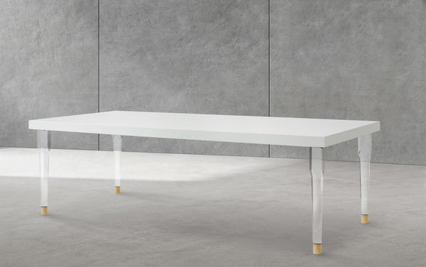 Bethany Acrylic / Birch Wood / Engineered Wood Contemporary White Dining Table - 94.5" W x 43.5" D x 30" H