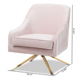 Baxton Studio Amaya Luxe and Glamour Light Pink Velvet Fabric Upholstered Gold Finished Base Lounge Chair