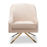 Baxton Studio Amaya Luxe and Glamour Light Beige Velvet Fabric Upholstered Gold Finished Base Lounge Chair