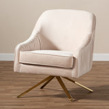 Baxton Studio Amaya Luxe and Glamour Light Beige Velvet Fabric Upholstered Gold Finished Base Lounge Chair