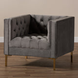 Baxton Studio Zanetta Luxe and Glamour Grey Velvet Upholstered Gold Finished Lounge Chair