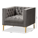 Baxton Studio Zanetta Luxe and Glamour Grey Velvet Upholstered Gold Finished Lounge Chair