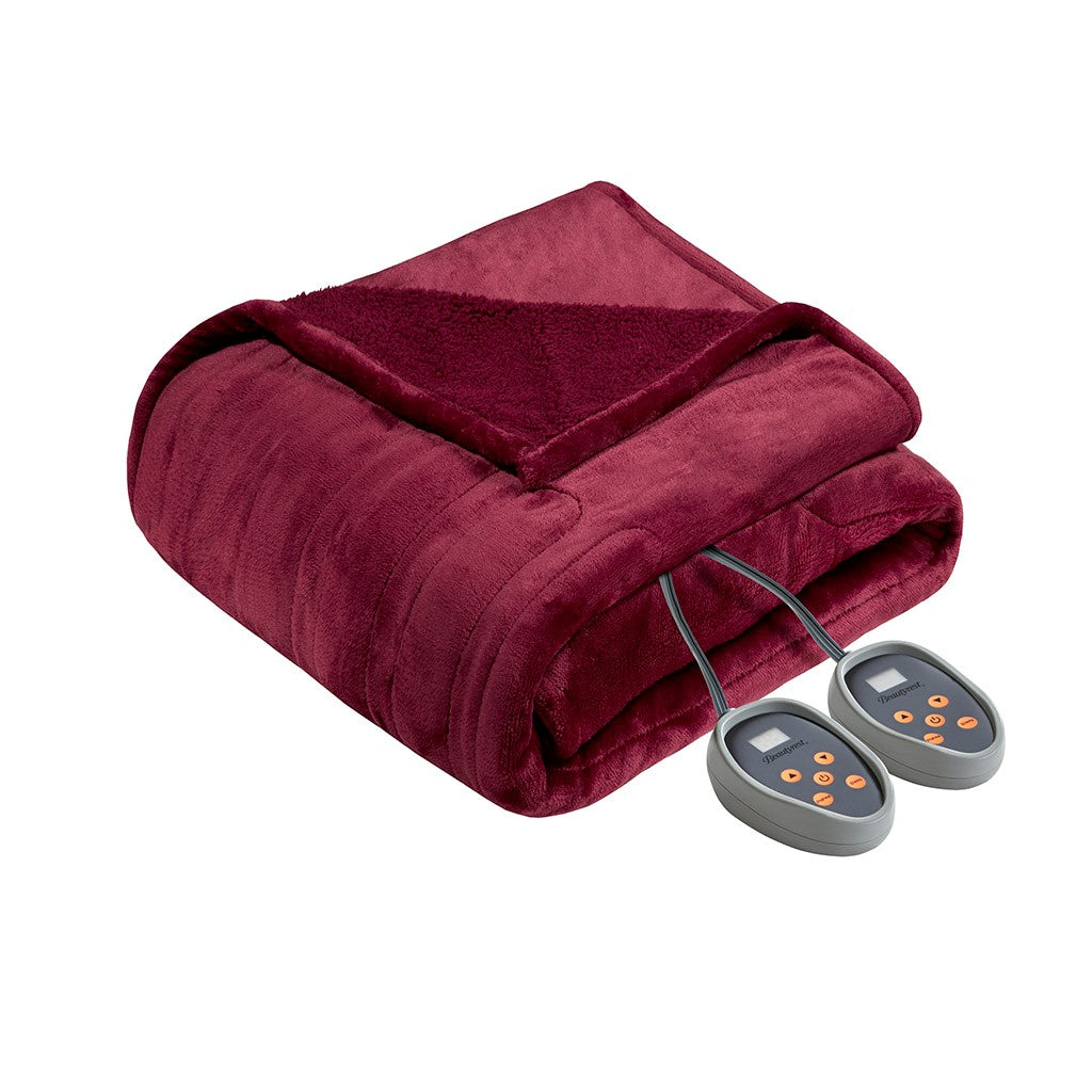 Beautyrest Heated Microlight to Berber Casual 100% Polyester Solid Microlight Heated Blanket BR54-0392