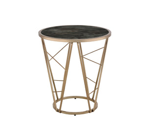 Cicatrix Contemporary End Table Faux Black Marble Glass & Champagne Finish 83302-ACME