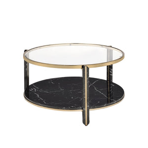 Thistle Contemporary Coffee Table Clear Glass, Faux Black Marble & Champagne Finish 83305-ACME