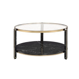 Thistle Contemporary Coffee Table Clear Glass, Faux Black Marble & Champagne Finish 83305-ACME