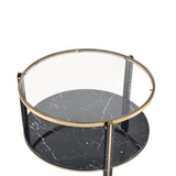 Thistle Contemporary Coffee Table Clear Glass, Faux Black Marble & Champagne Finish 83305-ACME