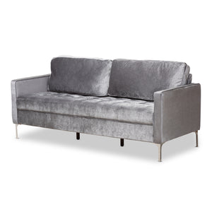 Baxton Studio Clara Modern and Contemporary Grey Velvet Fabric Upholstered 3-Seater Sofa