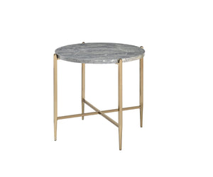 Tainte Contemporary End Table Faux Marble & Champagne Finish 83477-ACME