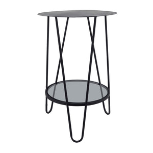 Sagebrook Home Contemporary Metal, 23"h 2-layered Side Table Glass Bottom, Bla 16541 Black Metal