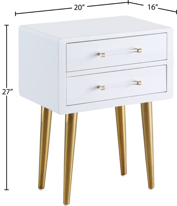 Zane Acrylic / Engineered Wood / Stainless Steel Contemporary White Laquer with Gold Side Table - 20" W x 16" D x 27" H