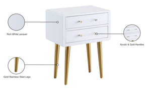 Zane Acrylic / Engineered Wood / Stainless Steel Contemporary White Laquer with Gold Side Table - 20" W x 16" D x 27" H