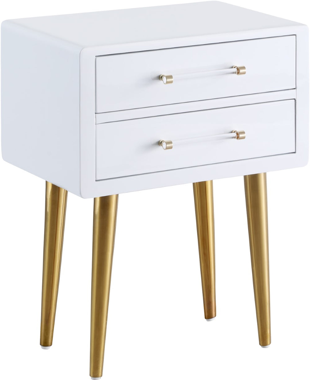 Zane Acrylic / Engineered Wood / Stainless Steel Contemporary White Laquer with Gold Side Table - 20" W x 16" D x 27" H