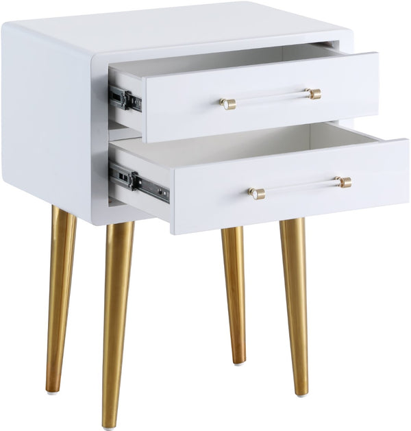 Zane Acrylic / Engineered Wood / Stainless Steel Contemporary White Laquer with Gold Side Table - 20" W x 16" D x 27" H