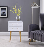 Zane Acrylic / Engineered Wood / Stainless Steel Contemporary White Laquer with Gold Side Table - 20" W x 16" D x 27" H