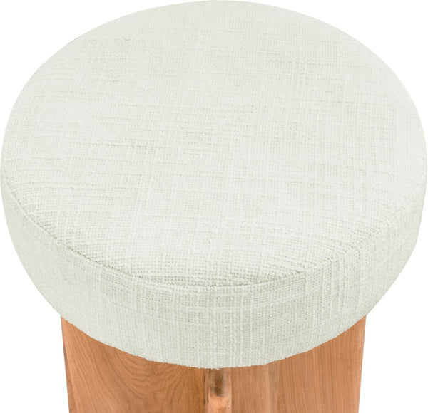 Jasper Boucle Fabric / Oak Wood / Foam Mid Century Cream Boucle Fabric Stool - 16" W x 16" D x 26" H