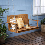 Tambora Outdoor Aacia Wood Porch Swing, Teak Noble House