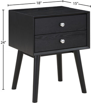 Teddy Rubberwood / Wood Veneer / MDF / Stainless Steel Contemporary Black Night Stand - 18" W x 15" D x 24" H