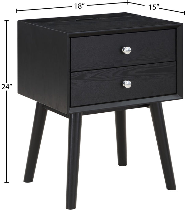Teddy Rubberwood / Wood Veneer / MDF / Stainless Steel Contemporary Black Night Stand - 18" W x 15" D x 24" H