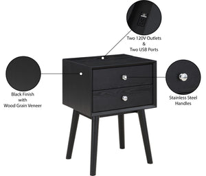 Teddy Rubberwood / Wood Veneer / MDF / Stainless Steel Contemporary Black Night Stand - 18" W x 15" D x 24" H