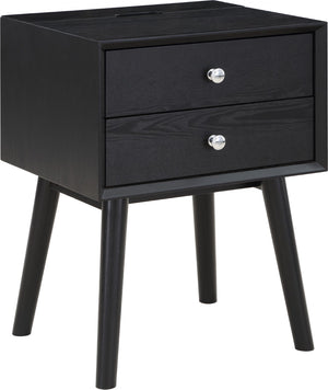 Teddy Rubberwood / Wood Veneer / MDF / Stainless Steel Contemporary Black Night Stand - 18" W x 15" D x 24" H