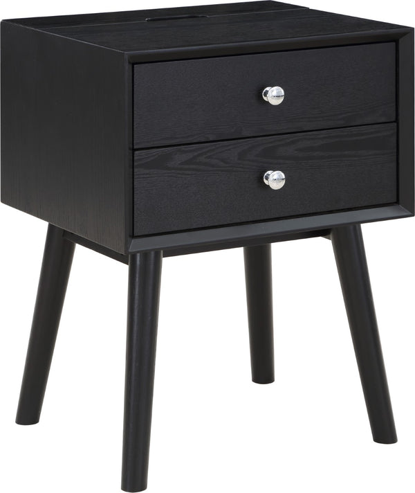 Teddy Rubberwood / Wood Veneer / MDF / Stainless Steel Contemporary Black Night Stand - 18" W x 15" D x 24" H