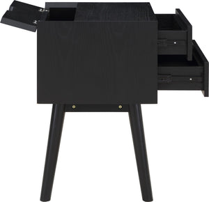Teddy Rubberwood / Wood Veneer / MDF / Stainless Steel Contemporary Black Night Stand - 18" W x 15" D x 24" H