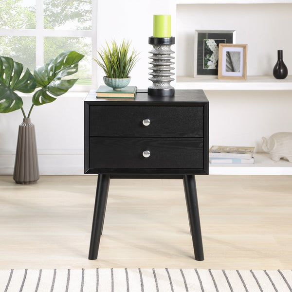 Teddy Rubberwood / Wood Veneer / MDF / Stainless Steel Contemporary Black Night Stand - 18" W x 15" D x 24" H