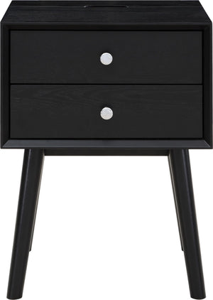 Teddy Rubberwood / Wood Veneer / MDF / Stainless Steel Contemporary Black Night Stand - 18" W x 15" D x 24" H