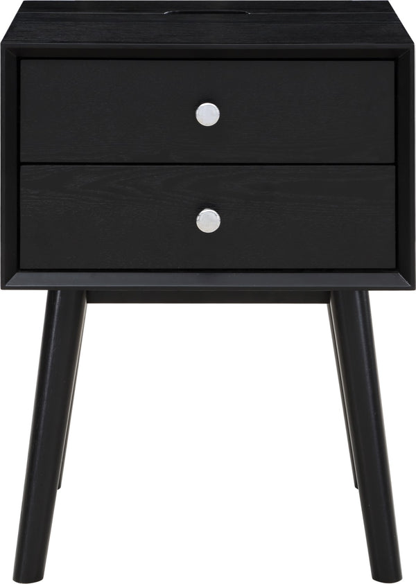 Teddy Rubberwood / Wood Veneer / MDF / Stainless Steel Contemporary Black Night Stand - 18" W x 15" D x 24" H