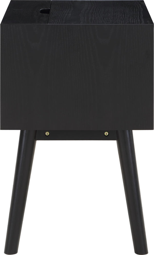 Teddy Rubberwood / Wood Veneer / MDF / Stainless Steel Contemporary Black Night Stand - 18" W x 15" D x 24" H