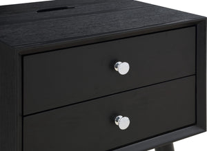 Teddy Rubberwood / Wood Veneer / MDF / Stainless Steel Contemporary Black Night Stand - 18" W x 15" D x 24" H