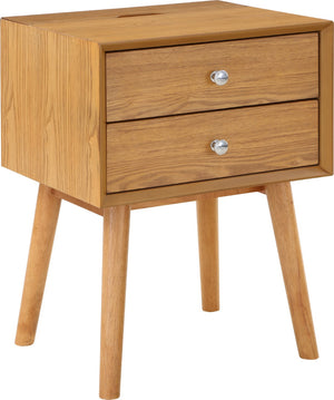 Teddy Rubberwood / Wood Veneer / MDF / Stainless Steel Contemporary Natural Night Stand - 18" W x 15" D x 24" H